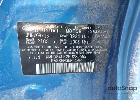 2017 Hyundai Elantra Limited z USA, uszkodzony, nr VIN KMHD84LF2HU225599